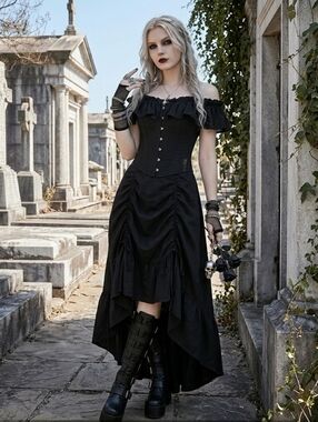 Off-Shoulder Black Asymmetrical Gothic Dress